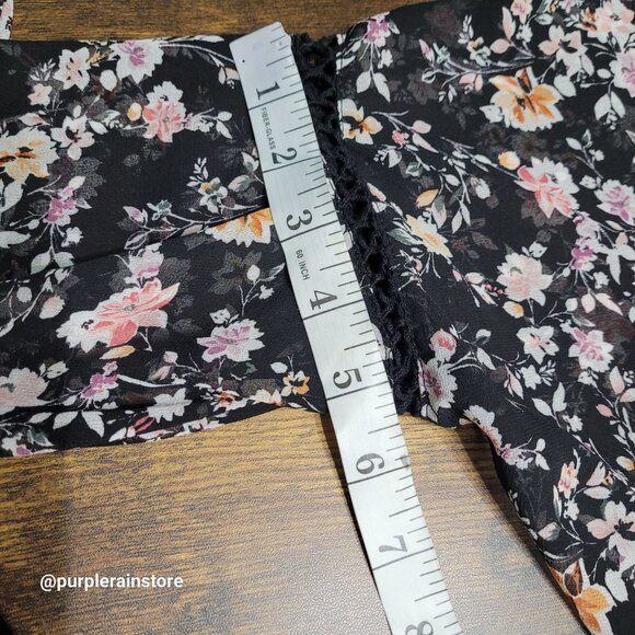 WHBM Floral Chiffon Ruffle Crochet Lace Top 1X Sheer Flutter Sleeve Ethereal - Picture 12 of 14